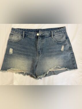 Classic Distressed Denim Shorts - Light Blue